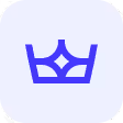Blue stylized crown icon on a light gray circular background.