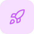 Stylized purple rocket icon on a light purple rounded square.