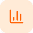 Icon of a bar chart with three vertical bars of varying heights in orange on a rounded beige square background.