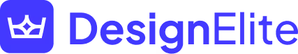 DesignElite logo: purple crown and brand name