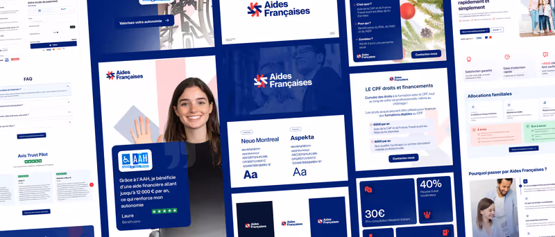 Image d'en-tête du cas client Aide Françaises par Design Elite